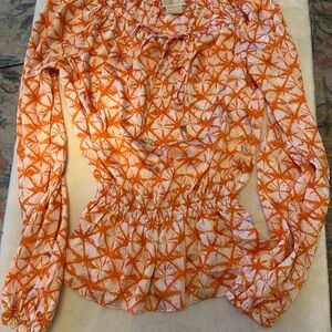 Michael Kors Orange and White Floral Blouse